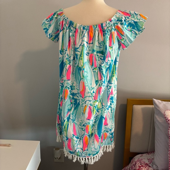 Lilly Pulitzer Marble Beach And Bae Sunglow Sailboat Off Shoulder Dress Size L - Picture 3 of 6